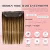 Royaomis Halo Hair Extensions Real Human Hair Halo Extensions for Women Wire Hair Extensions with Transparent Adjustable Headband Size 5 Secure Clips Straight Invisible Fish Line Hairpiece（16-#BM）