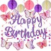 YEOCU Birthday Decorations, NO DIY, Pre-Strung Happy Birthday Banner with Honeycomb Balls, Hanging Swirls, Circle Dots Garland, Happy Birthday Party Decorations for Women Men Boys Girls (Purple)
