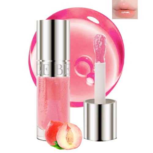 Hydrating Lip Glow Reviver Oil, High Shine Comforts Plumping Lip Oil Gloss, Moisturizing Tinted Lip Gloss Non-Sticky Long-Lasting Fruit Flavored Lip Stain Oil, Lipgloss for Women Dry Lips Care(Peach)