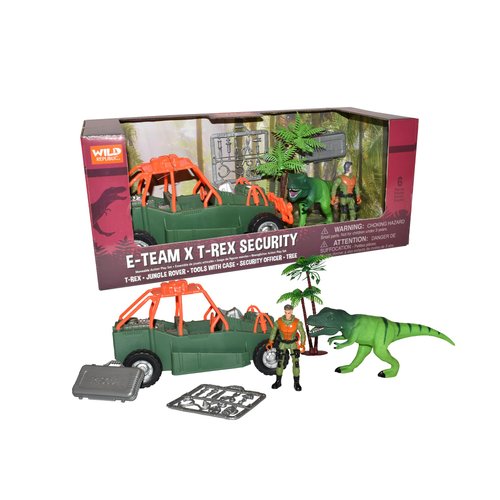 Wild Republic E-Team X T-Rex Playset, Dinosaur Figurine Action Figure, Animal, Vehicle, Accessories, Gifts for Kids, Multicolor
