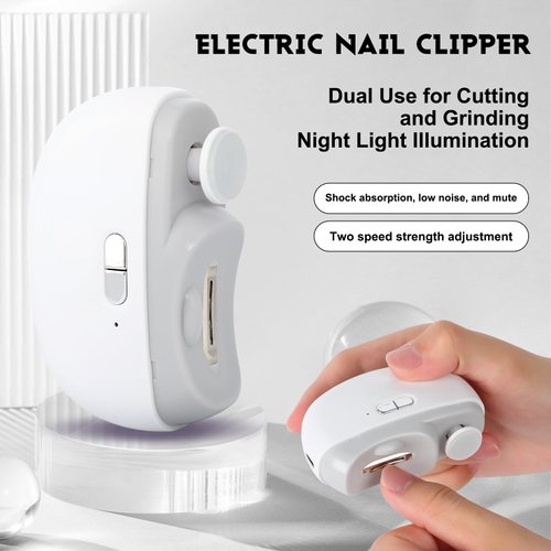 3 in 1 Automatic Electric Nail Clipper with Polishing, Safe and Convenient Nail Trimmer with Nail Clip Storage, 2 Speed Electric Toe Nail Clippers Nail Cutter with Light for Kids Adults (White)