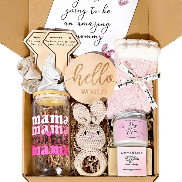 New Mom Gift Basket & Baby Gifts, Baby Shower Gifts for Expecting Mommy to Be, New Mom Care Package After Birth Post Partum Essentials, First Time Pregnancy Mothers Day Birthday Gifts