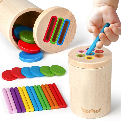 Vanplay Montessori Toys for 1-3 Year Old Wooden Learning Color Sorting Toys for Toddlers Age 1 2 3, Fine Motor Developmental Infants Sensory Matching Games 18 Month Old Baby Boys Girls Gifts