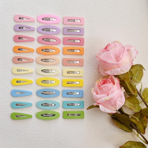 Snap Hair Clips for Little Girl, EleMirsa 2.1Inch Matte Snap Hair Clip Hair Barrettes for Girls Women Candy Color Brown No Slip Metal Snap Clips Hair Pins Accessories (Bright Color-30pcs)