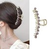 Bows Hair Clips Gold Metal Hair Accessories for Women Girls Sweet Dark Grey Bows Pearls Hair Claw Clips Shiny Gems Hairpins Strong Hold Nonslip Hair Clip for Thick or Thin Hair Decoration 1 Pcs
