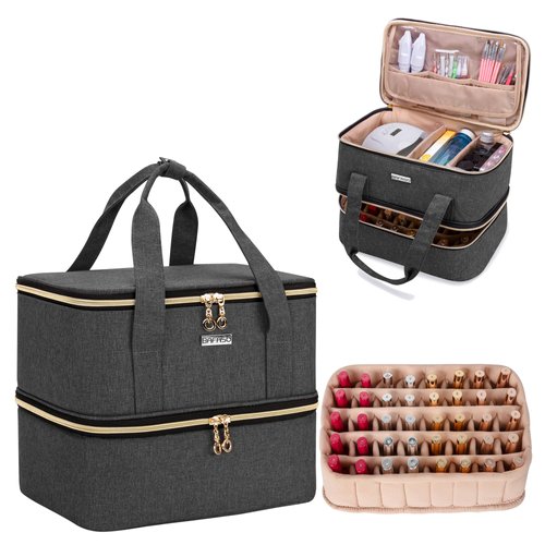 BAFASO Nail Polish Storage Holds 40 Bottles (15ml - 0.5 fl.oz) and a Nail Lamp, Nail Polish Carrying Case with Manicure Tools Sections (BAG ONLY), Black