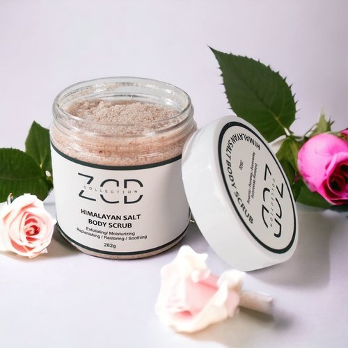 Dry Himalayan Salt Body Scrub | Rose | 282g | All Natural Ingredients Sweet Almond Oil, Grape Seed Oil, Jojoba Oil, Vitamin E, Aloe Vera | Exfoliating Moisturizing Replenishing Restoring Soothing