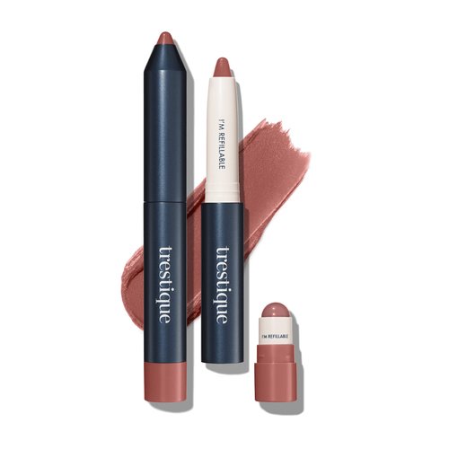 treStiQue Matte Lip Crayon, Matte Lipstick With Built-in Lip Gloss Balm, 2-in-1 Lip Liner Set With Lip Crayon and Lip Balm, Lipstick and Lip Gloss Balm Lip Kit (Pacific Peony Refillable)