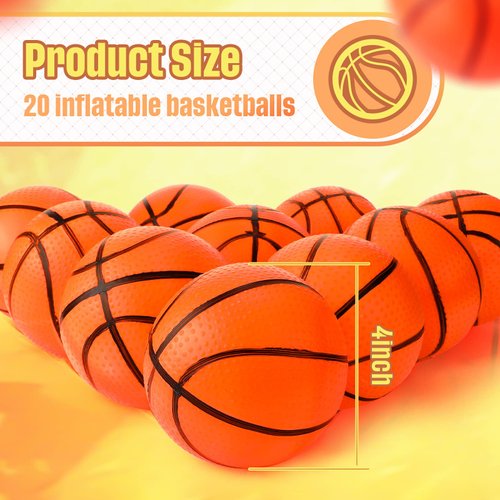 Civaner 20 Pieces Mini Soccer Ball Bulk 4 Inches Inflatable Soccer Balls for Kids Toddlers Small Bouncy Toys Balls for Kids Sports Game Party Supplies(Basketball Style)