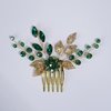 Teyglen Bridal Wedding Gold Hair Combs Green Flower Rhinestones Crystal Side Hair Comb Vintage Leaf Crystal Bride Hair Accessories for Women Girls