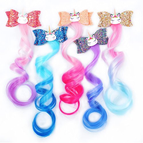Hair Accessories for Girls - Unicorn Hair Clips, Glitter Braided Hair Extensions, Gradient Hair Bows for Dress Up