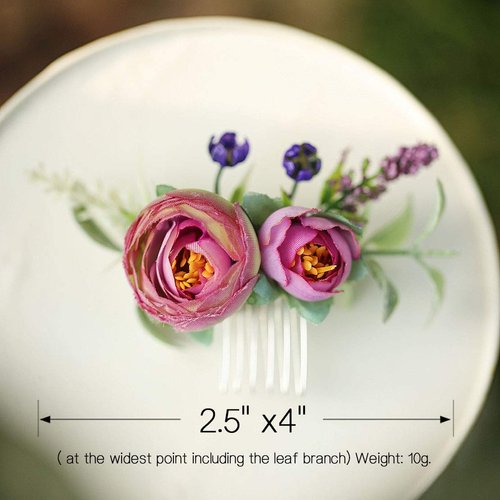 Fangsen Silver Wedding Rose Flower Pinecones Hair Comb Bridal Flower Hair Clip Floral Hair Accessories for Women and Girls