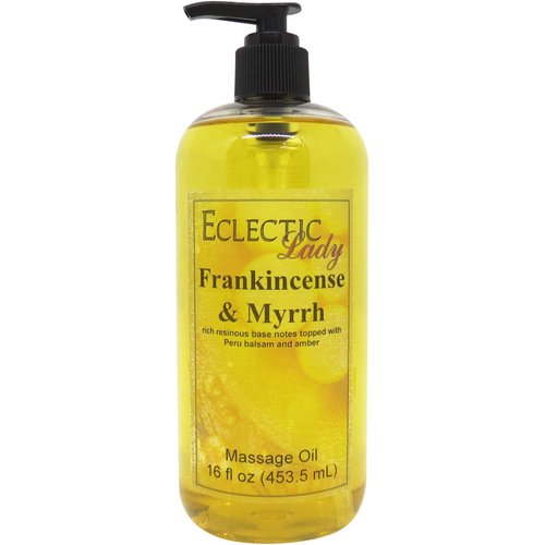 Frankincense And Myrrh Massage Oil, 16 oz, With Sweet Almond Oil and Jojoba Oil, Preservative Free, Perfect for Aromatherapy and Relaxation