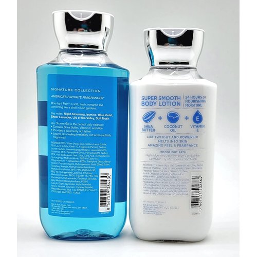 Bath and Body Works Signature Classics Pleasures Collection Body Lotion and Shower Gel Gift Set Men or Women (Moonlight Path)