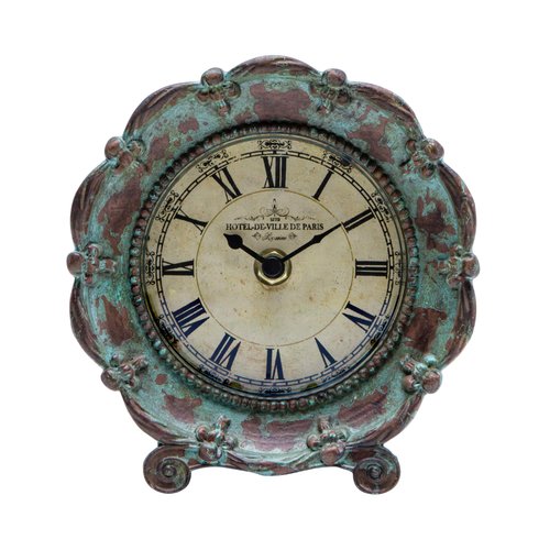 NIKKY HOME Table Top Clock, Vintage French Decorative Pewter Analog Desk Clock Battery Operated for Living Room Decor Shelf, Green