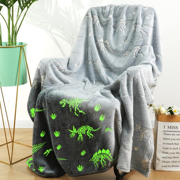 Glow in The Dark Blanket for Kids Dinosaur Blanket for Boys Fluorescent Toddler Blanket Dinosaur Toys for Boys Soft Fleece Blanket Throw Birthday Gifts (Dinosaur, 40"X60")