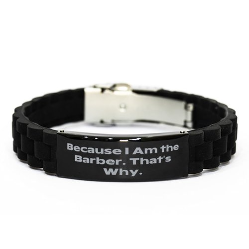 Gag Barber Gifts, Because I Am the Barber. That's Why, Gag Birthday Black Glidelock Clasp Bracelet For Coworkers From Coworkers, Barber scissors, Barber clippers, Barber combs, Barber razors, Barber