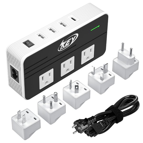 Key Power 230-Watt Step Down 220V to 110V Voltage Converter & International Travel Adapter/Power Converter with USB-C Port 18W - [Use for USA Appliance Overseas in Europe, AU, UK, Ireland, etc.]