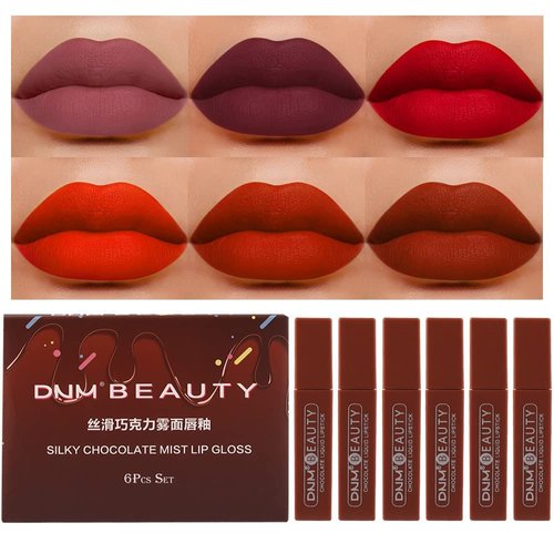 HAOYA 6Pcs Chocolate Matte Liquid Lipstick Lipgloss Lip Gloss Stain Makeup Set, Deep Dark Red 24 Hour Stay on Matte Lipstick Long Lasting labiales matte mate larga duracion 24 horas originales Set01