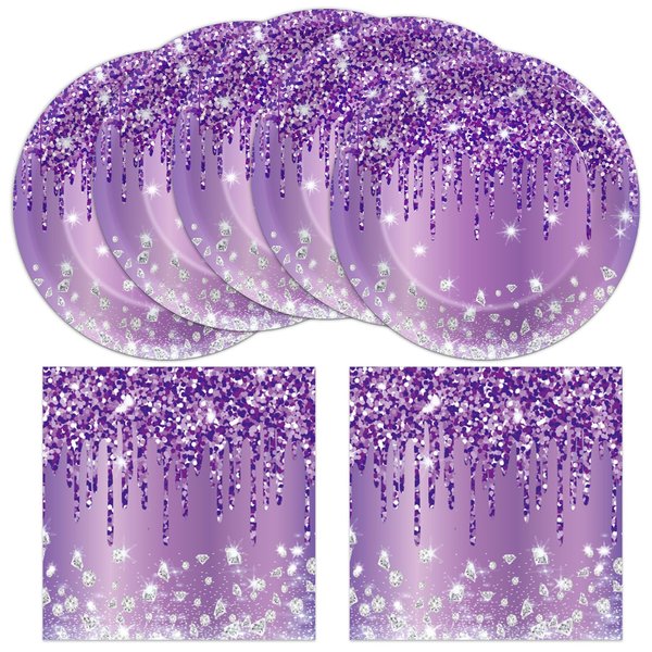 50 Pcs Purple Birthday Plates and Napkins Purple and Silver Happy Birthday Party Supplies for 25 Guests Table Decorations for Women Girl Birthday Decorations Paper Plates Napkins