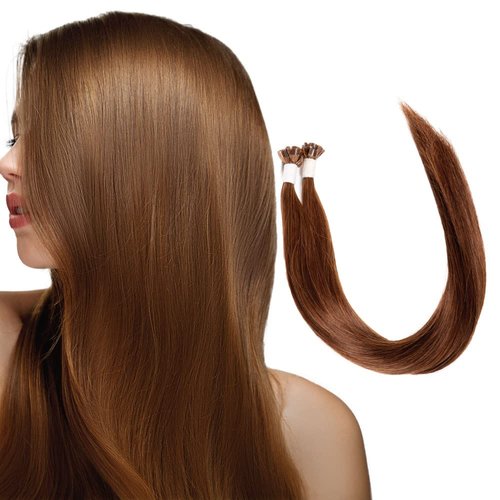 U Tip Hair Extensions by Everlong, Remy Human Hair, Fusion Glue Adhesive Method, Premium Keratin 56 gram Bundles, 16" #5 Hazelnut