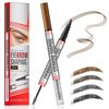 DEFSAP Microblading Eyebrow Pen - Eyebrow Pencil Magical 2-in-1 Dual-Ended Eye Brow Pencils for Women with 4-Fork-Tip & Eyebrow Styling Brush Create Natural Hair-Like Brows and Hairs (Light Brown)