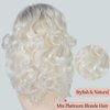 RENERSHOW Medium Platinum Blonde Curly Wigs for White Women Ombre Blonde Wavy Wig Side Part Synthetic Hair Replacement Wig