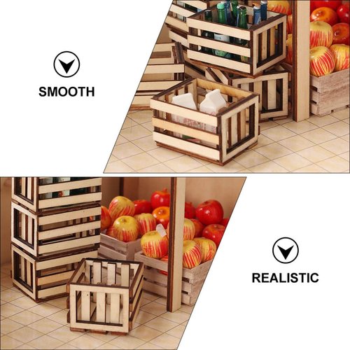 Toyvian 3PCS Miniature Dollhouse mini baskets miniature craft mini storage baskets Crate, Wooden Milk
