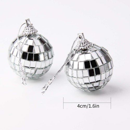 24 Pcs Silver Disco Mirror Ball for Party Decoration, Christmas Tree Wedding Birthday Party Ornaments(4CM)