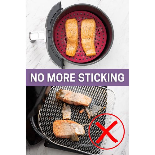 Air Fryer Silicone Liners, Non-Stick, Easy Clean, Reusable Air Fryer Liner Mats Accessories 8” ROUND (2-Pack) “CABERNET” Fits most air fryer models