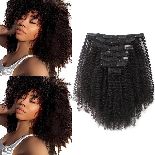 ABH AMAZINGBEAUTY HAIR Afro Curly Clip in Hair Extensions Real Human Hair 4A 4B Curly Clip ins for Black Women 120g 7 Pieces 17 Clips, #1B Natural Black 12 Inch