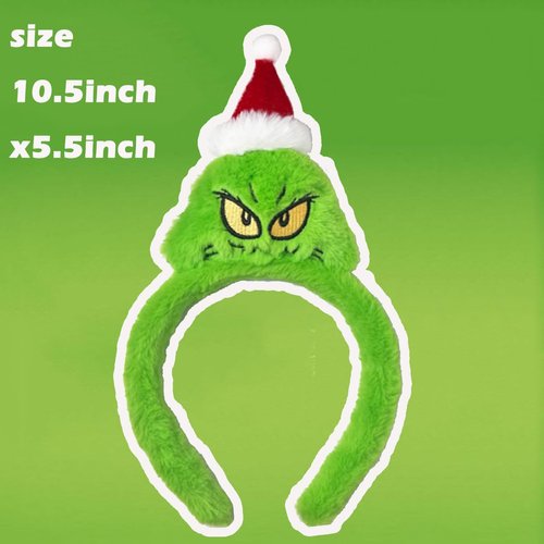 Atvscay Christmas Green Santa Headband,Furry Santa Hat headband,Green Monster Costume Accessories,Xmas Headband,Stole Christmas Holiday Welcome To Whoville Party Hair band. (Green)
