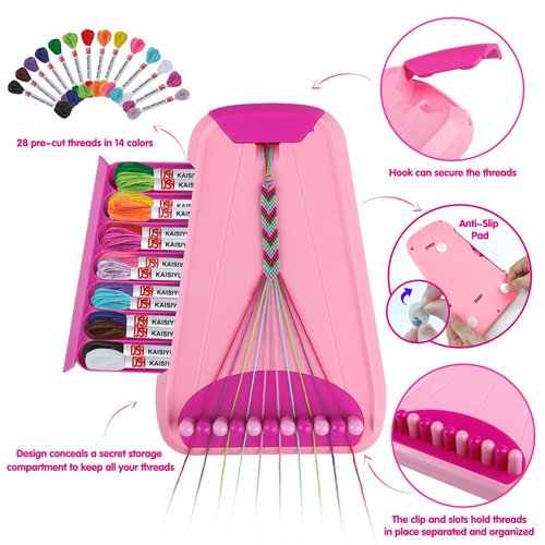 Arts and Crafts for Kids Ages 8-12,Friendship Bracelet Making Kit for Girl,Kids Jewelry Making Kit with 28 Pre-Cut Threads,Christmas Birthday Gifts for Ages 6 7 8 9 10 11 12 Year Old Pink