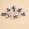 Teyglen Crystal Bride Wedding Hair Comb Vintage Blue Flower Rhinestones Side Comb Shiny Hair Pieces Headpieces with Pearl Bridal Hair Accessories for Women Bride Girl(Blue)