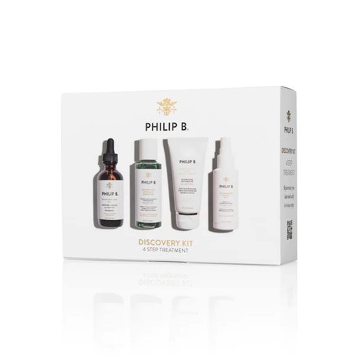 Philip B. 4 Step Discovery Kit - Includes Peppermint Avocado Shampoo, Rejuvenating Oil, Detangling Toning Mist & Lightweight Deep Conditioner, 2 fl oz Each