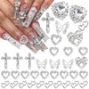 42PCS Silver Nail Charms Crystal Heart Nail Charms 3D Alloy Cross Nail Charms Metal Butterfly Charms Nail Gems Rhinestones for Women Nail Art and DIY Crafts