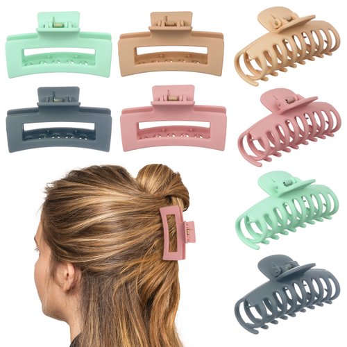 Expressions 8pc Soft Touch Claw Clips Rectangle &amp; Barrel Claw Hair Clip Collection - Value Pack 9...