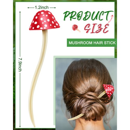 Taiyin 2 Pcs 2 Pcs Mushroom Hair Accessories Hair Sticks for Buns Mushroom Hair Clip (Red)