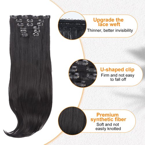 AISI BEAUTY Clip in Hair Extensions, 7PCS Long Black Straight Layered Hair Extensions Upgrade Soft Lace Weft Lightweight Hair Extensions for Women(20 Inches)