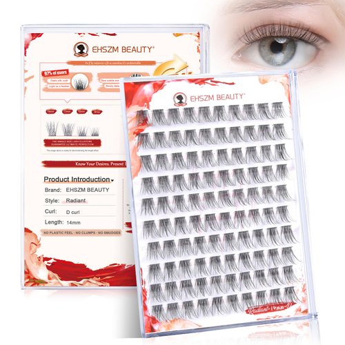 Ehszm Beauty Upgraded,Wispy Lash Clusters 14mm D Curl Only,Eyelash Clusters Natural,Ultra-Soft Individual Lashes,Empowered by New Softening Factor.No Plastic Feel,New Comfort - Radiant Style