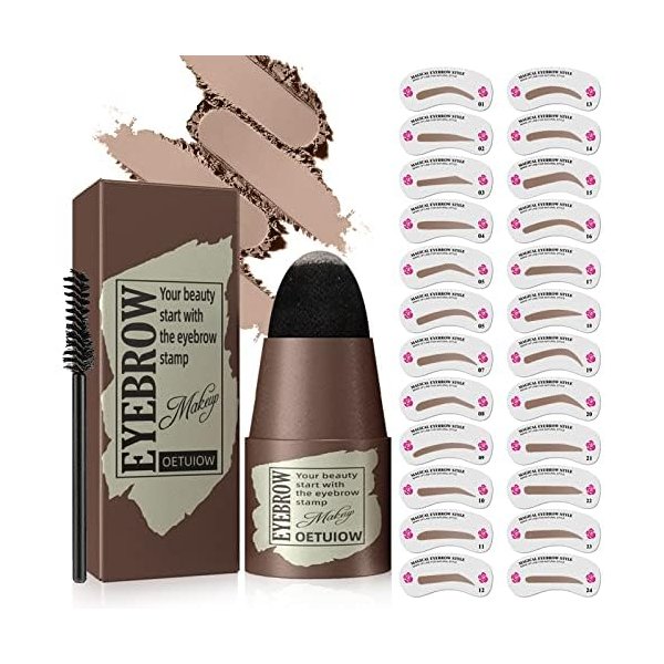 Eyebrow Stamp Stencil Kit - One-Step Eye Brow Stencil Kit with 24 Reusable Thin & Thick Eyebrow Stencils, Long-Lasting Waterproof & Smudge-Proof Brow Stamp Kit for Perfect Eye Makeup (Light Brown)