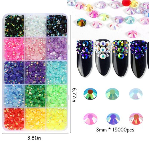 3000pcs Flatback Rhinestones for Crafts,Black AB Crystals Rhinestone,Resin Flatback Rhinestones Glitter Gems Nail Diamonds Rhinestones Flatback Rhinestones for Clothes Accessories DIY