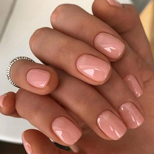 GLAMERMAID Press On Nails Extra Short Square, Jelly Soft Gel Fake Nails Round Squoval, Natural Nude Pink False Nails Tip, Reusable Acrylic Pure Glossy Stick on Nails, Glue on Nail for Women Girl Gift
