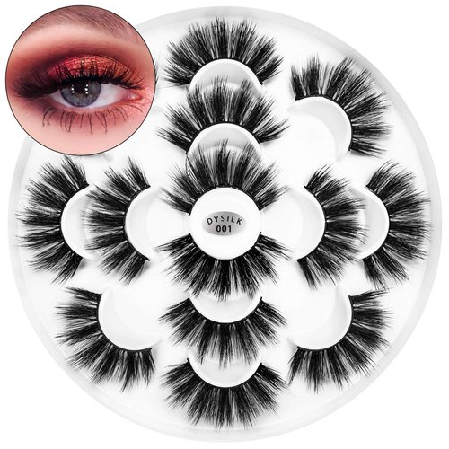 DYSILK Eyelashes False Lashes - Mink Lashes Fluffy 7 Pairs Lashes Natural Look 6D Fake Eyelashes Cat Eye Lashes Wispy Eyelashes Fluffy Lashes Reusable Lashes Pack Pestañas Postizas Naturales |001
