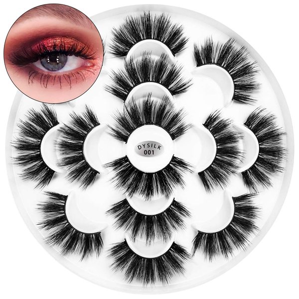 DYSILK Eyelashes False Lashes - Mink Lashes Fluffy 7 Pairs Lashes Natural Look 6D Fake Eyelashes Cat Eye Lashes Wispy Eyelashes Fluffy Lashes Reusable Lashes Pack Pestañas Postizas Naturales |001