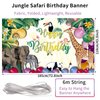 Happy Birthday Banner for Jungle Safari Theme Birthday Party Decorations, Fabric Animal Zoo Theme Birthday Party Backdrop Tropical Forest Poster for Boys Girls Birthday Party Wall Supplies, 185*110cm