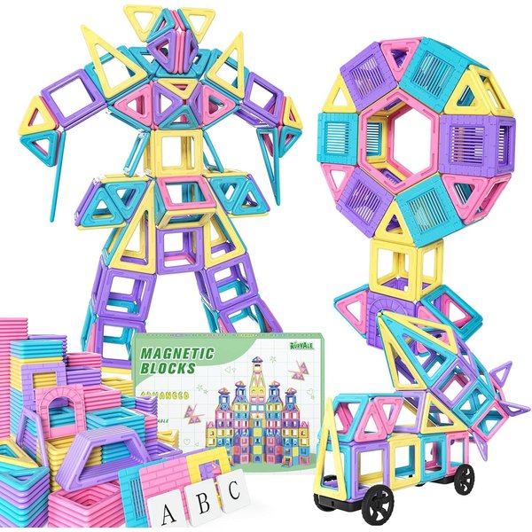 Rurvale 100Pcs Magnetic Tiles, Magnet Blocks for 3 4 5 6 7 8 Year Old Boys Girls, Learning Educational STEM Toys for Toddlers 3-5, 4-8, Building Blocks for Kids Ages 3+ Birthday Gifts