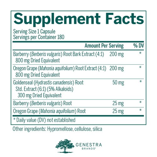 Genestra Brands Berberis Formula | Barberry, Goldenseal, and Oregon Grape Herbal Supplement | 180 Capsules
