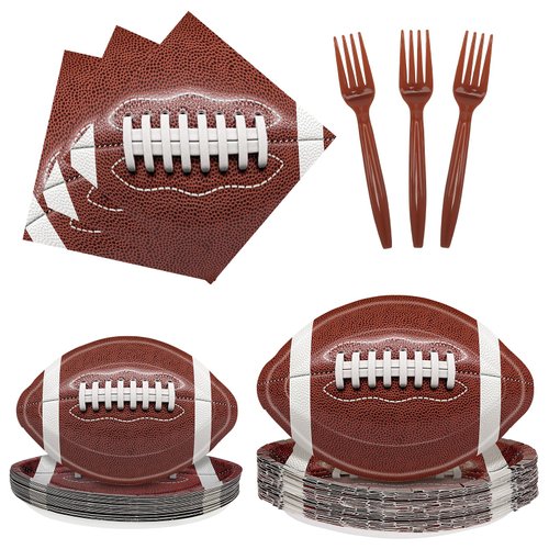 100 Pcs Football Party Supplies,Football Tableware Set with 25Paper Dinner Plates,25Dessert Plates,25Forks,25Napkins for Football Birthday Party and Super Bowl Game Day Decorations