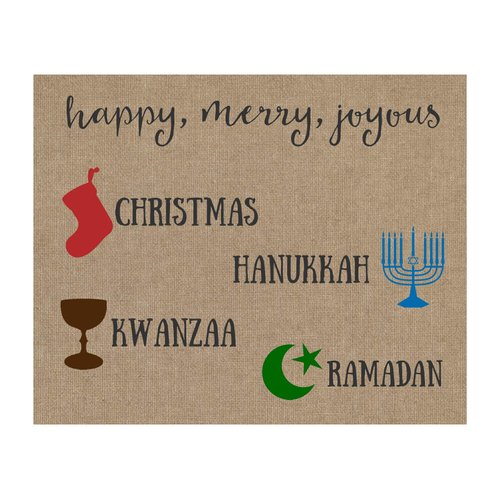 The Invite Lady Merry Everything Christmas Card Inclusive Holiday Greeting Cards Happy Holidays Christmas Kwanzaa Hanukkah Ramadan Joyous Burlap Religious Religion Pack of Cards (12 count)
